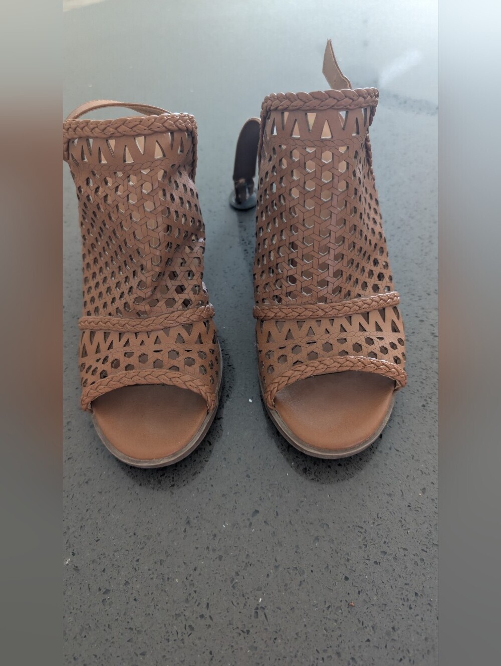 Big Buddha Brown Braided Laser-Cut Peep-Toe Heels